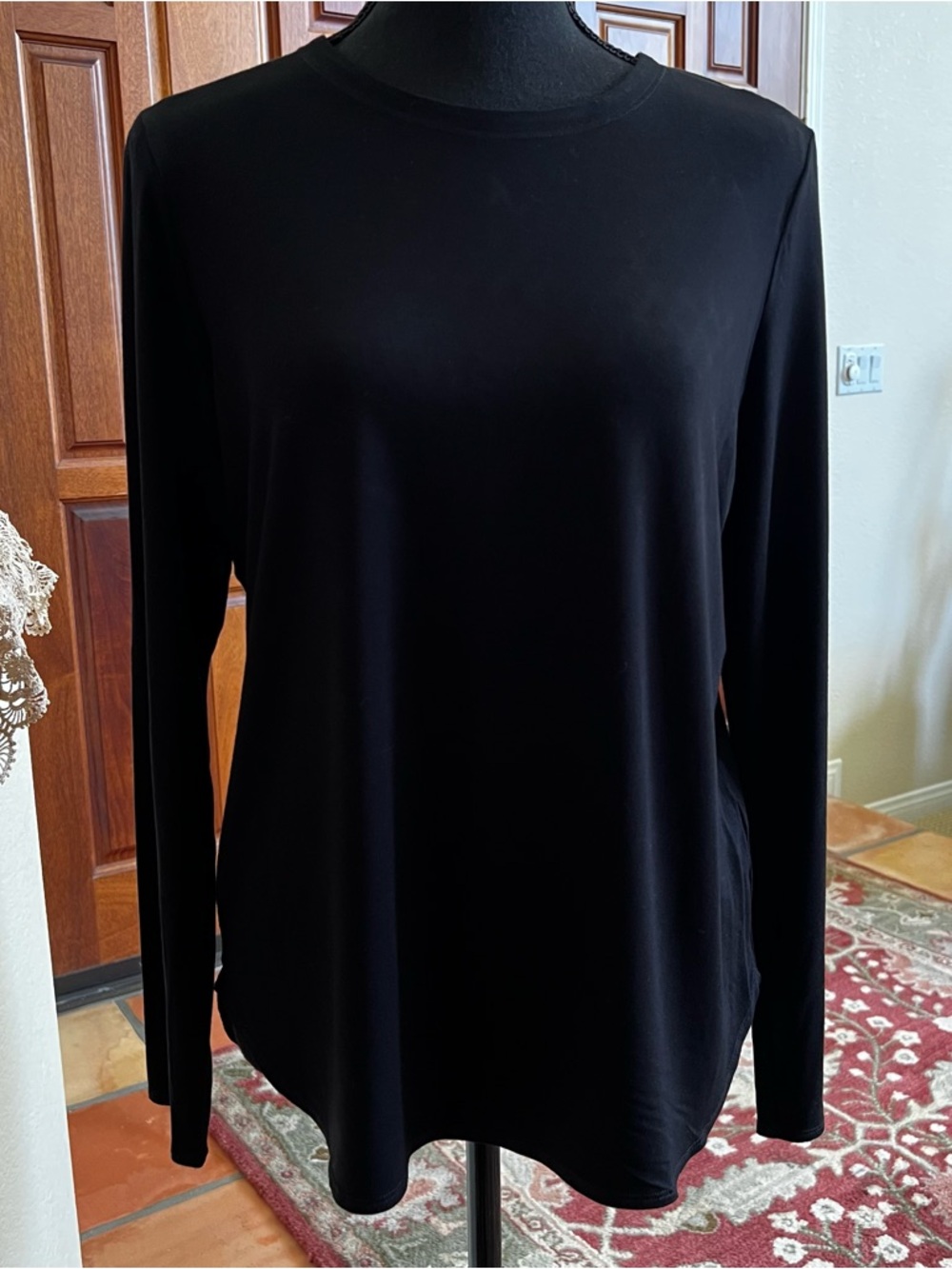 Eileen Fisher Top Women’s Long Sleeve Rayon Lycra Round Neck Tunic Black Med